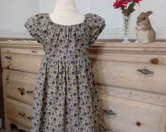 Vintage style dress, peasant dress, blue floral dress, blue rose dress, short sleeve dress, girl's boho dress, summer dress with sleeves