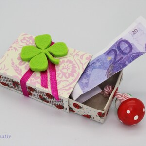 Kleine Schachtel, verzierte Streichholzschachtel als originelle Geschenkverpackung für Geld, Gutscheine und mehr Bild 2