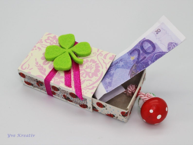 Kleine Schachtel, verzierte Streichholzschachtel als originelle Geschenkverpackung für Geld, Gutscheine und mehr Bild 2