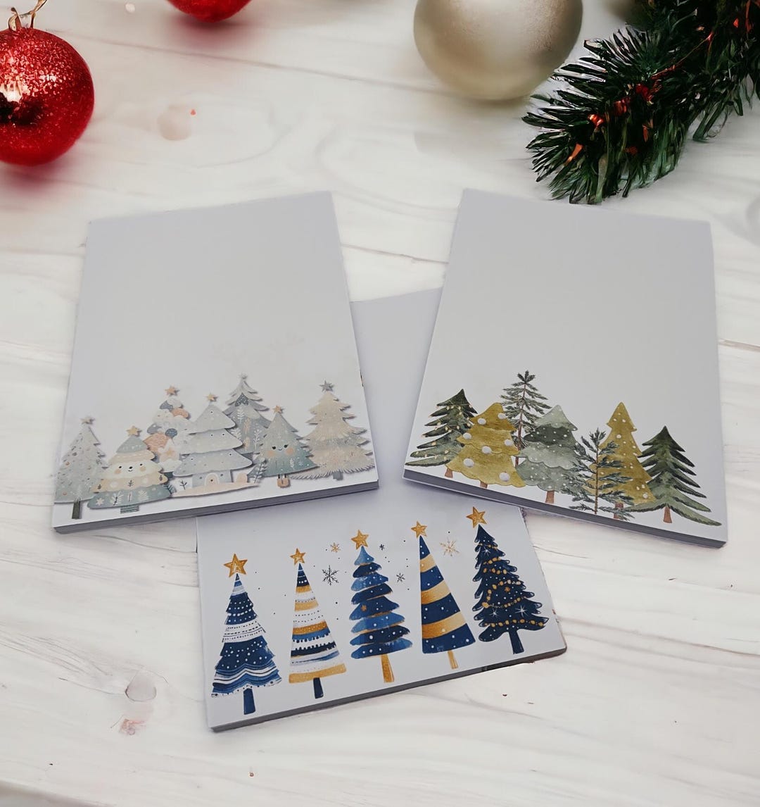 Tree Motepad Notepad 50 Notes, 3 Fir Tree Motifs to Choose From, A6 Pad Writing Pad ...