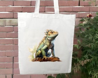 Stofftasche Stoffbeutel " Leguan " Einkaufstasche Tasche als Geschenk  zum Geburtstag in Weiß oder Beige