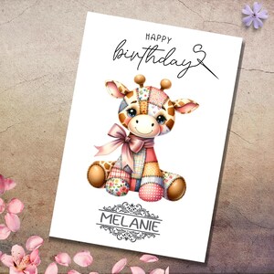Postkarte personalisiert mit Namen Grußkarte Happy Birthday Karte Geburtstag Geburtstagskarte I Patchwork Giraffe #PHO