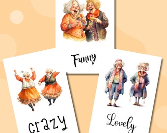 Postkarte, Grußkarte, Karte zum Geburtstag I Crazy, Funny, Lovely I Old Lady, Großmütter, Beste Freundin