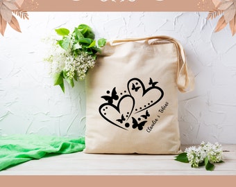 personalisierte Stofftasche Tasche Einkaufstasche für Sie und Ihn zur Hochzeit oder Valentinstag in Weiß oder Beige