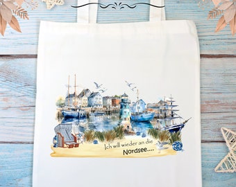 Stofftasche, Einkaufstasche, Tasche, personalisierbar mit eigenem Text I Motiv - Urlaub, Meer, Maritim, Strand, Schiffe