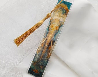Bookmark made of transparent epoxy resin - elephant motif