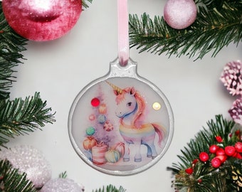 Weihnachtskugel Weihnachtsschmuck Baumanhänger Christmas Ornaments Weihnachten Baumkugel  Motiv "Einhorn"