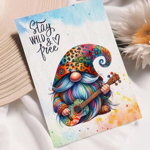 Postkarte Wichtel Grußkarte Regenbogen Karte Geburtstag Motivation Aufmunterung Mitbringsel Freund Gitarrenspieler Geschenk Musiker #PLS