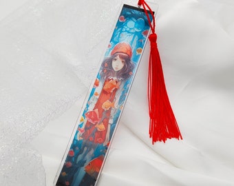 Bookmark made of transparent epoxy resin - motif fairy tale Little Red Riding Hood