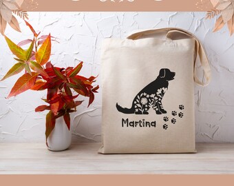 Stofftasche personalisiert Stoffbeutel Einkaufstasche Tasche,  individuelles Geschenk für Hunde Liebhaber in Weiß oder Beige