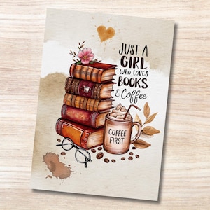 Postkarte Grußkarte Karte zum Geburtstag Bücher Lesen zum Buchgeschenk Kaffee Gutschein  #PLS