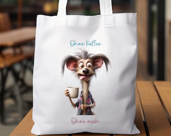 Stofftasche, Stoffbeutel, Einkaufstasche, Tragetasche,  "Crazy Coffee Dogs" in Weiß oder Beige