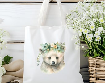 Fabric bag, cloth bag, shopping bag, bag, gift in white or beige "Bear Mama Bear"