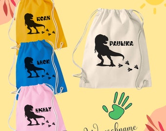 Sac de sport personnalisé « Dino » avec nom à fermer | Garçons et filles | Sac à fermeture, sac en tissu, sac de sport