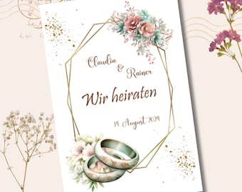 Hochzeitskarte personalisiert, Grußkarte, Postkarte, Karte zur Hochzeit, Karten zur Bekanntgabe Eurer Hochzeit, Hochzeitsankündigung