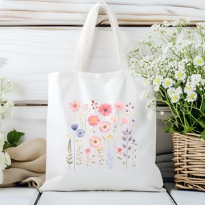 Stofftasche Mama Geschenk Muttertag Stoffbeutel Zarte Blüten Rosa Einkaufstasche Freundin in Weiß oder Beige  #STSUB