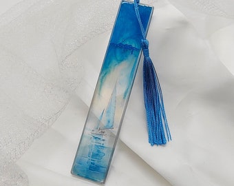 Bookmark made of transparent epoxy resin - sailing motif