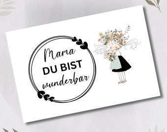 Postkarte, Grußkarte, Karte zum Muttertag, Muttertagskarte, Mama Karte, Grußkarte Muttertag, Geburtstag Mama