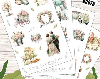 Sticker Bogen - Hochzeit Braut | Sticker Set - Journal Sticker - Aufkleber 4 Stickerbogen zur Auswahl in Weiß oder Transparent