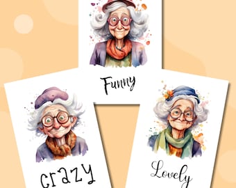 Postkarte, Grußkarte, Karte zum Geburtstag I Crazy, Funny, Lovely I Old Lady, Oma, Großmutter