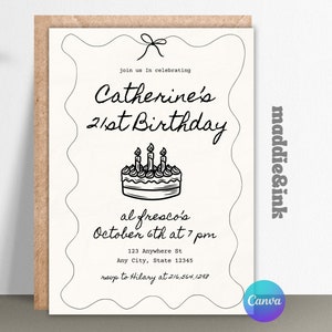 21st Birthday Invitation-Hand Drawn Birthday Invitation-Hand Drawn Birthday Card-21st invitation Template-Editable Birthday Invitation-21st