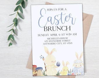Invitación a brunch de Pascua y búsqueda de huevos-Invitación a brunch de Pascua-Súbete a la invitación de Pascua-Invitación de Pascua Digital-Ideas de brunch de Pascua