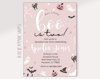 Rose Halloween anniversaire Invitation-Pastel Halloween Party invitation-Spooky anniversaire carte-fille Halloween anniversaire Invitation-modifiable inviter