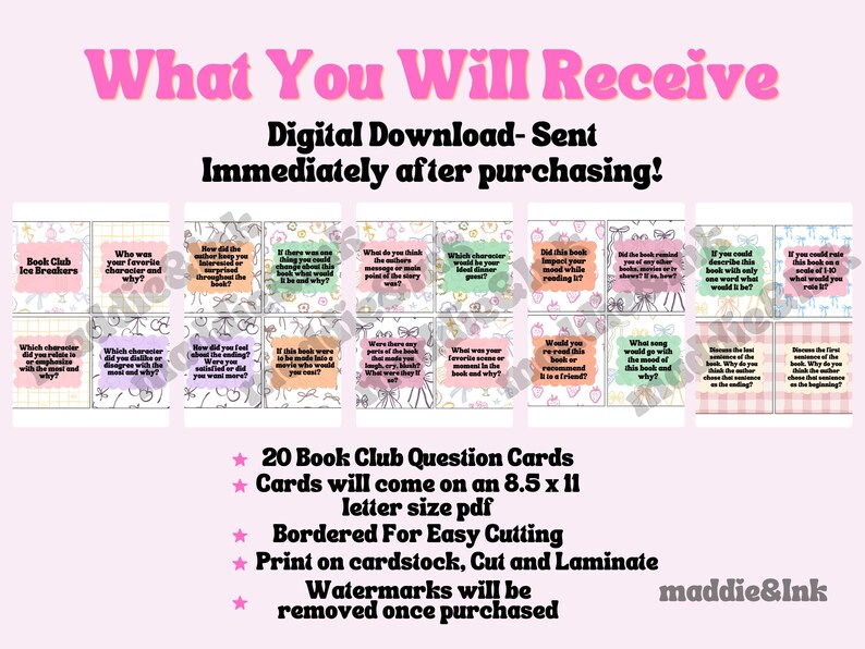 Book Club Discussion Cards-Book Club Questions-Book Club Card-Book Club Gifts-Book Club Gift Ideas-Book Club Discussion Guide-Book Club Discussion-Book Lover Gift-Book Club Guide-Book Club-Book Club Question Cards-Book Club Questions
