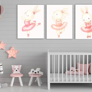 Dancing Ballerina Bunnies-Bunny Ballerina Wall Art-Kid Bunny Illustration-Ballerina Bunny Prints-Pink Ballerina Bunnies-Pink Bunny Ballerinas-Bunny Nursery Prints-Ballerina Bunny Nursery Prints