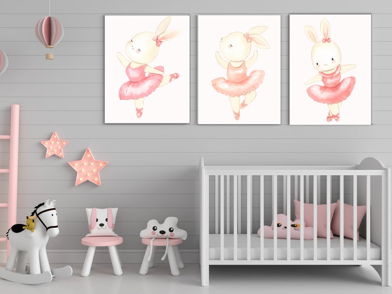 Dancing Ballerina Bunnies-Bunny Ballerina Wall Art-Kid Bunny Illustration-Ballerina Bunny Prints-Pink Ballerina Bunnies-Pink Bunny Ballerinas-Bunny Nursery Prints-Ballerina Bunny Nursery Prints