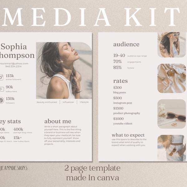 Minimal Media Kit-2 Page Media Kit-Blogger Media Kit-Rate Card Template-Youtube Media Kit-Social Media Kit-Instagram Kit-Media Press Kit