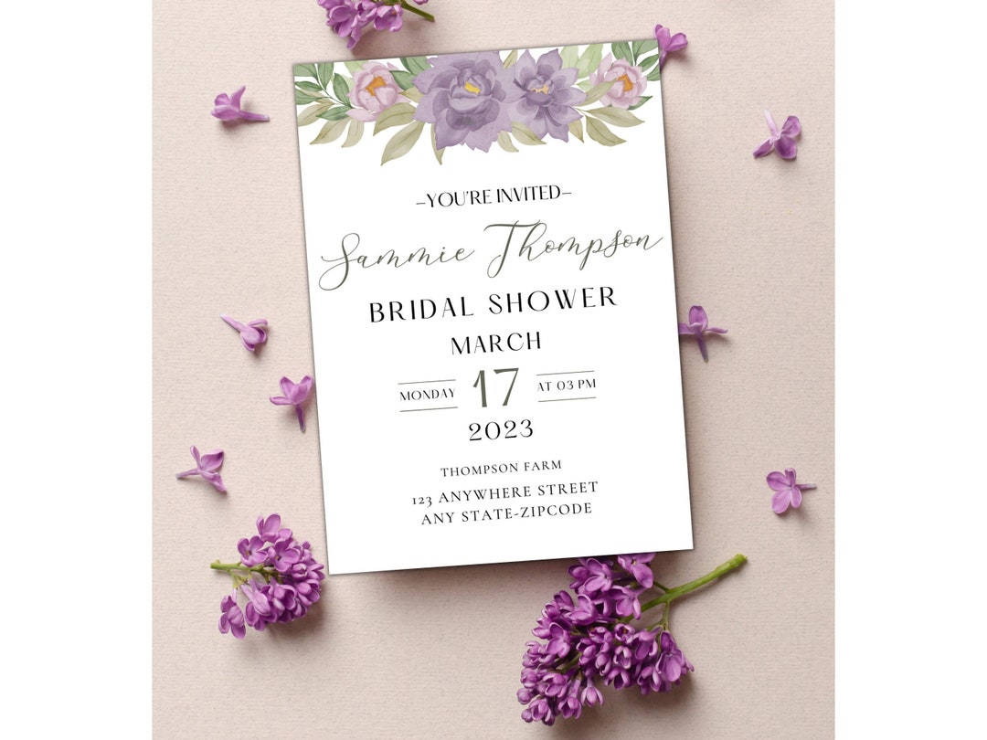 Lavender Bridal Shower Invitationgreenery Bridal Shower Etsy