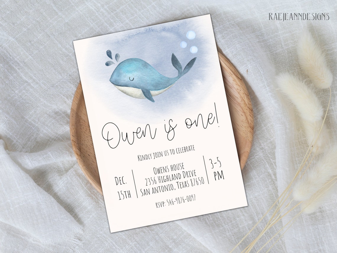 Editable Whale Birthday Invitationwhale Birthday Etsy