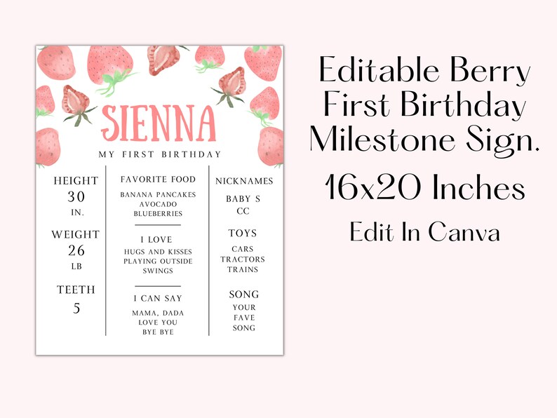 Berry First Birthday Strawberry First Year Photo Board - Wooden Baby Milestone Frame For 12 Monthly Pictures 1st Birthday Gifts