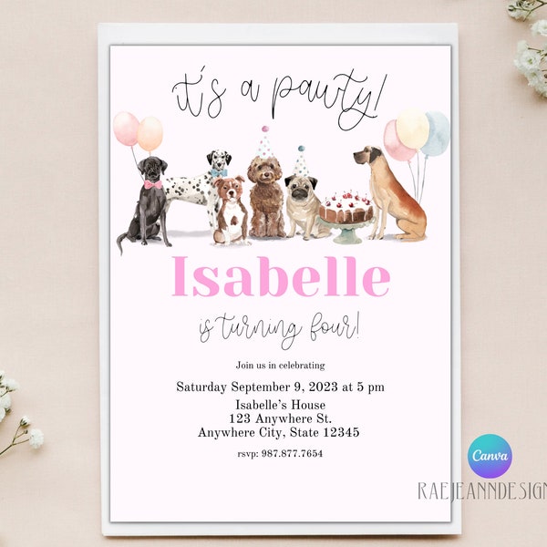 Let’s Pawty Invitation-Let’s Pawty Birthday-Dog Birthday Invitation-Dog Pawty Invitation-Puppy Party Invitation-Puppy Party Birthday