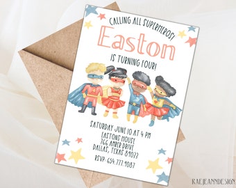 Superhero Birthday Invitation Digital-Superhero Birthday Invitation Template-Superhero Birthday Party Invitation-Superhero Birthday Invite