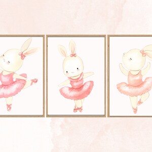 Dancing Ballerina Bunnies-Ballerina Bunny Wall Art-Baby Bunny Nursery Painting-Kid Bunny Illustration-Bunny Ballerina Prints-Pink Ballerina Bunny-Set Of 3 Ballerina Bunnies-Pink Bunny Ballerinas-Ballerina Bunny Nursery Art