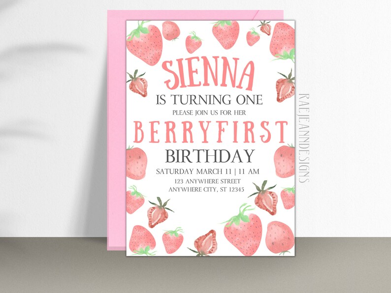 Strawberry First Birthday Invitation-berry First - Etsy