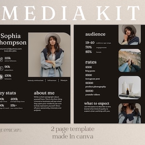 2 Page Media Kit Canva Template-Influencer Media Kit-Youtube Media Kit-Minimal Media Kit-Instagram Media Kit-Influencer Kit Template-Blogger