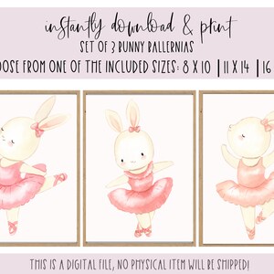 Bunny Ballerina Prints-Ballerina Bunny Wall Art-Baby Bunny Nursery Painting-Bunny Ballerina Prints-Bunny Nursery Wall Art-Pink Ballerina Bunny-Set Of 3 Bunny Wall Art