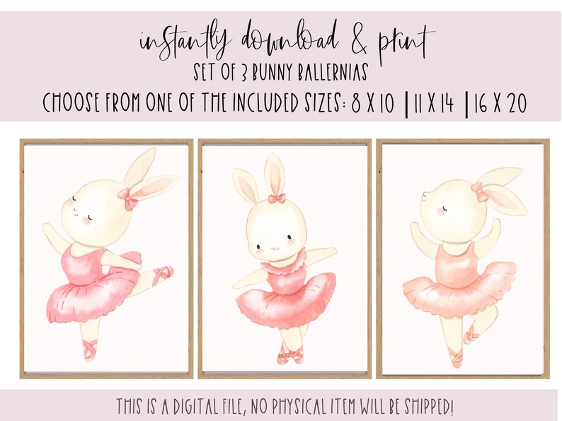 Bunny Ballerina Prints-Ballerina Bunny Wall Art-Baby Bunny Nursery Painting-Bunny Ballerina Prints-Bunny Nursery Wall Art-Pink Ballerina Bunny-Set Of 3 Bunny Wall Art
