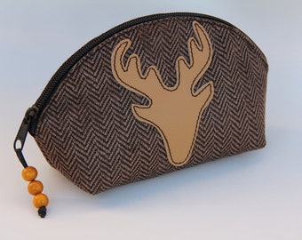 Schminktasche*blonder Hirsch*Fischgrat/Leder