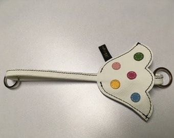 Key bell-leather-white " colorful dots "