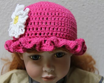 Baby Hat/Baby Hat Pink-Flower White/Yellow