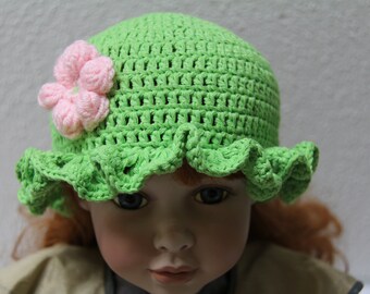 Baby Hat/Baby Hat Apple Green-Flower Pink