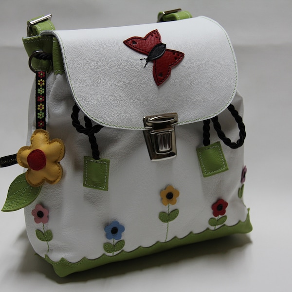 Kinderrucksack*Leder*Blümchenwiese+Blüte*