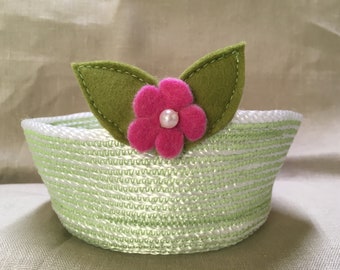 Corde coquille,panier,panier -vert/blanc avec fleur/feuilles