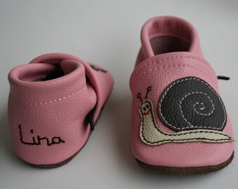 Krabbelschuhe*Rosa*Schnecke "LOLA+Namen*Gr20