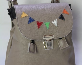 Children's backpack leather*Grey* Pennant*UNIQUE PIECE