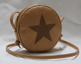 Bag round natural brown "Star"Unique piece"